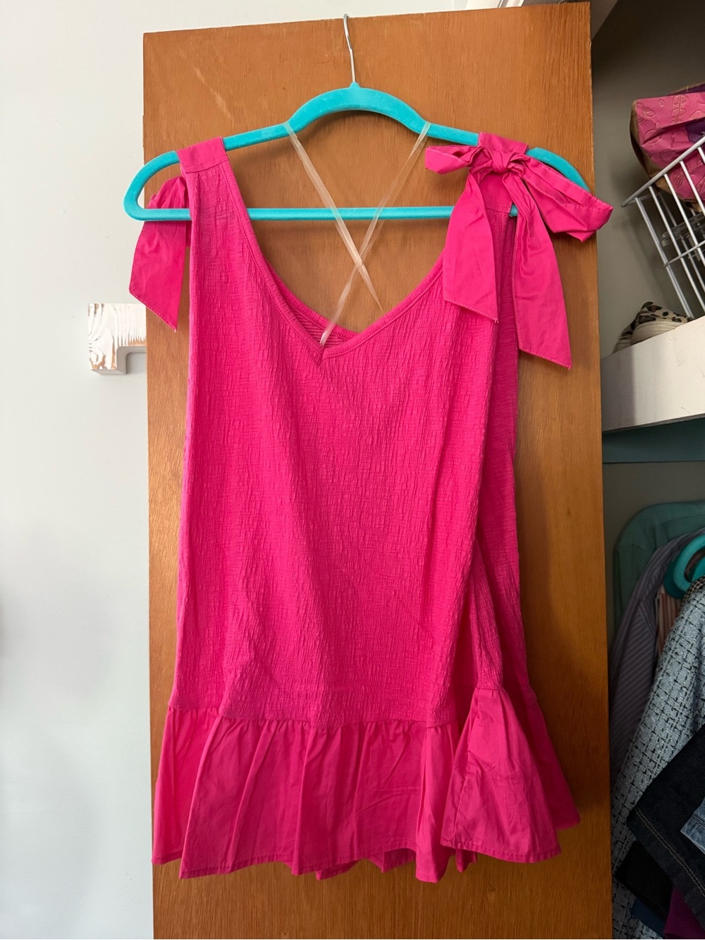 Girls Pink Tie-Shoulder Ruffle Hem Tank